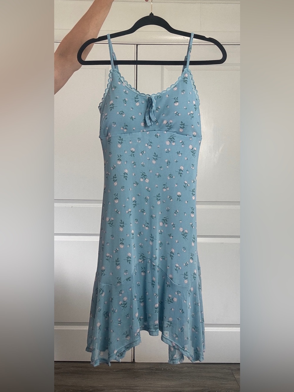 No Boundaries Blue Pink White Floral Slip Dress Asymmetrical Hem Medium